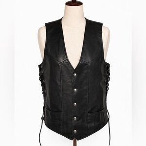 Vintage laced leather motorcycle vest. Laces both sides. genuine leather- M